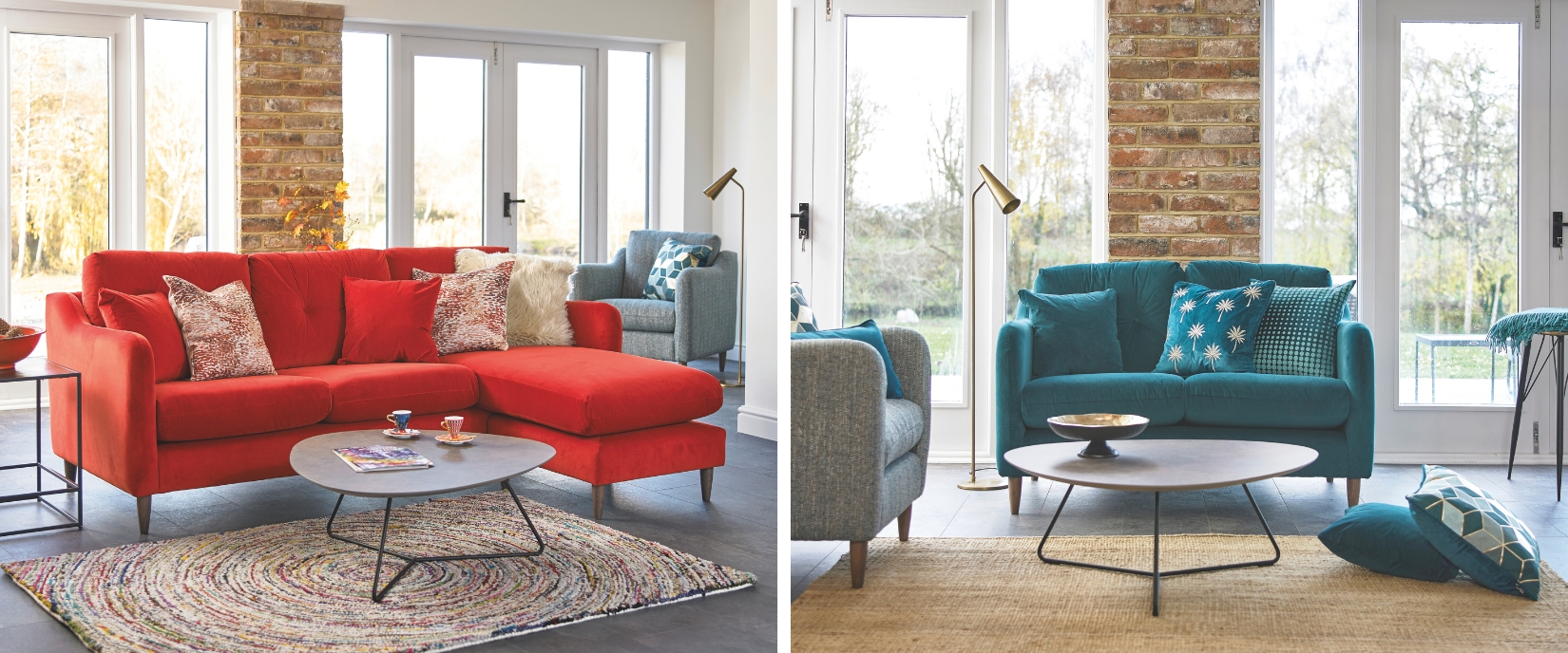 Oscar chaise and Oscar standard velvet sofa